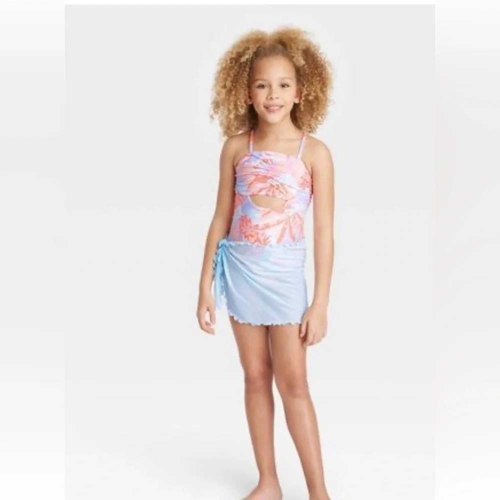 Girls' Tropic Oasis One Piece Swimwear Set with Skirt Fits like 6/7 NWT